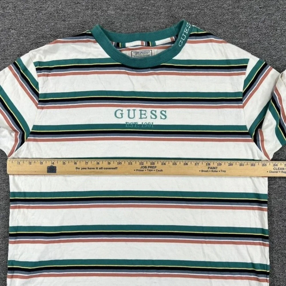Vintage Guess Originals Shirt Mens Large Green Striped Logo Crewneck Tee‎ 90s - Picture 8 of 14